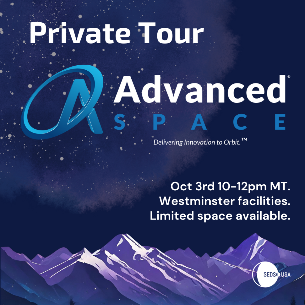 Private tour of Advanced Space. October 3rd 10-12pm Mountain time. Westminster facilities. Limited space available. Click the button below to sign-up.